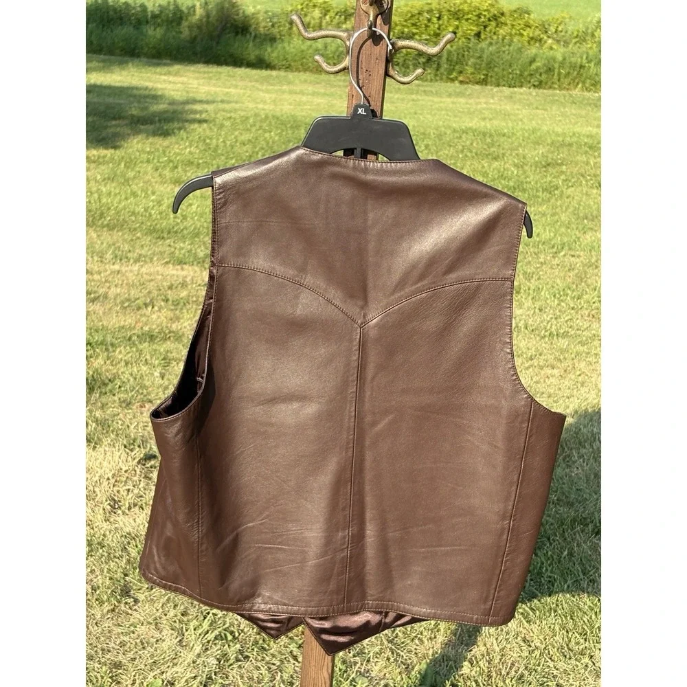 Vintage Scully Men's  44 XL Western Genuine Brown Leather Cowboy Waistcoat Vest